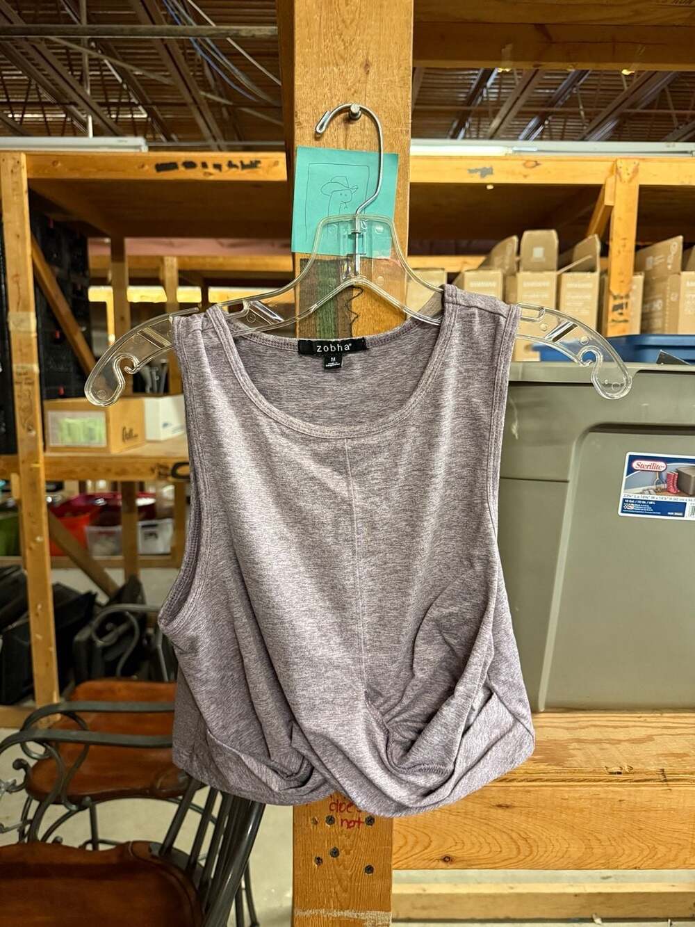 Zobha Tank Top Size M Gray Twist Front Athletic Crop